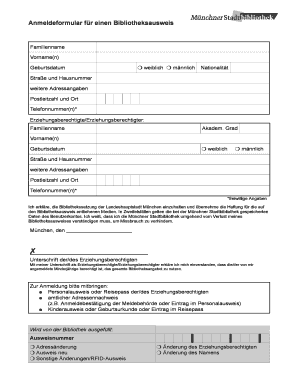 Anmeldeformular für einen Bibliotheksausweis