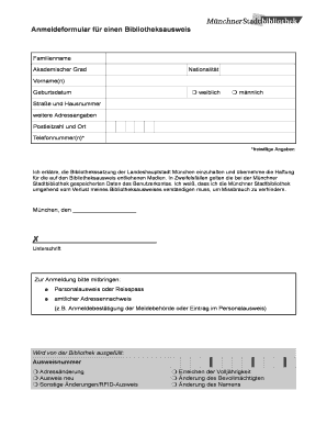 Anmeldeformular für einen Bibliotheksausweis