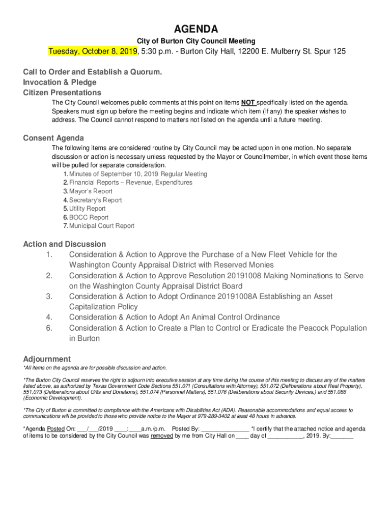 Fillable Online City of Burton Texas Fax Email Print pdfFiller