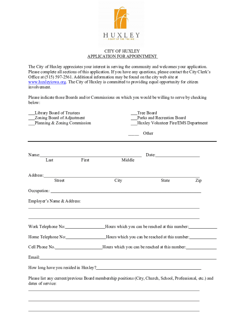 Fillable Online City to Huxley Fax Email Print pdfFiller