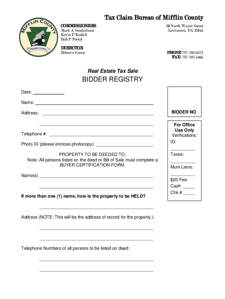 Fillable Online Tax Claim Bureau of Mifflin County Fax Email Print