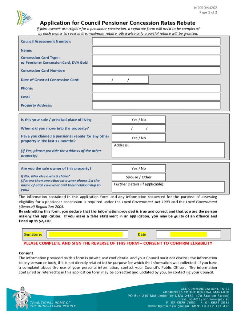 Fillable Online If joint owners are eligible for a pensioner concession