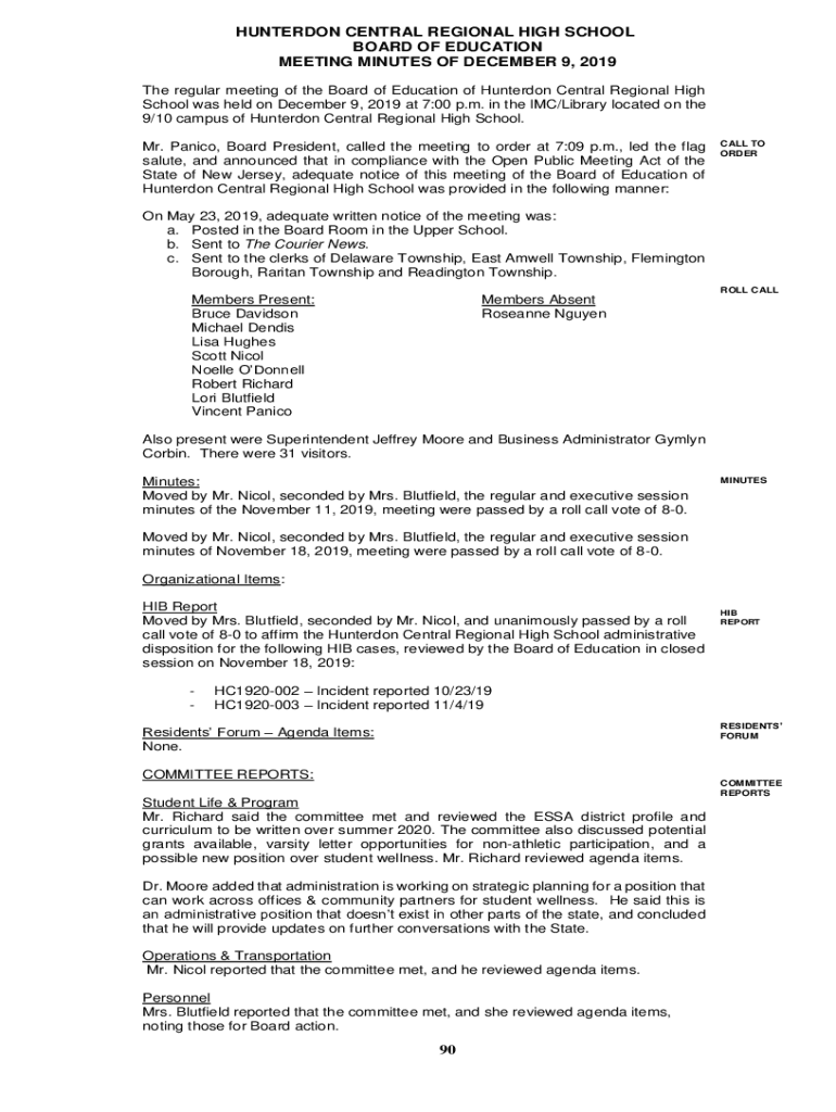 Fillable Online Agenda Hunterdon Central BoardDocs Plus Fax Email