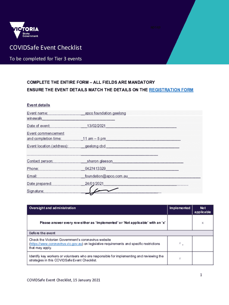Fillable Online Event Registration Check List for Building & Testing ...