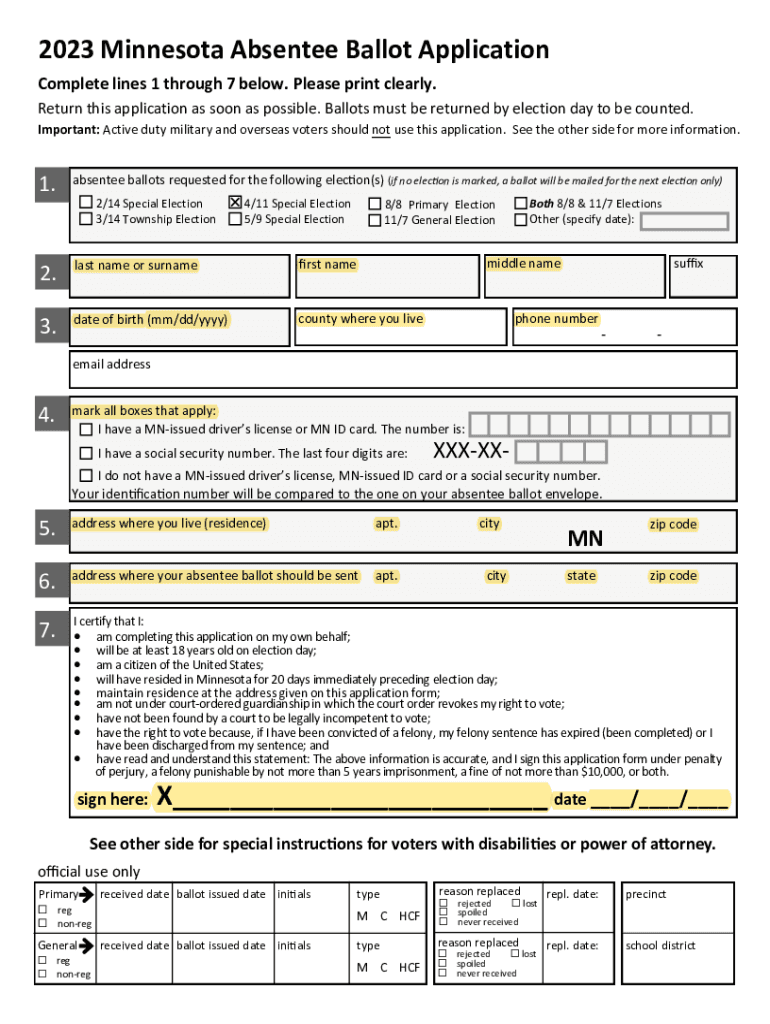 Fillable Online Minnesota Regular Absentee Ballot Application