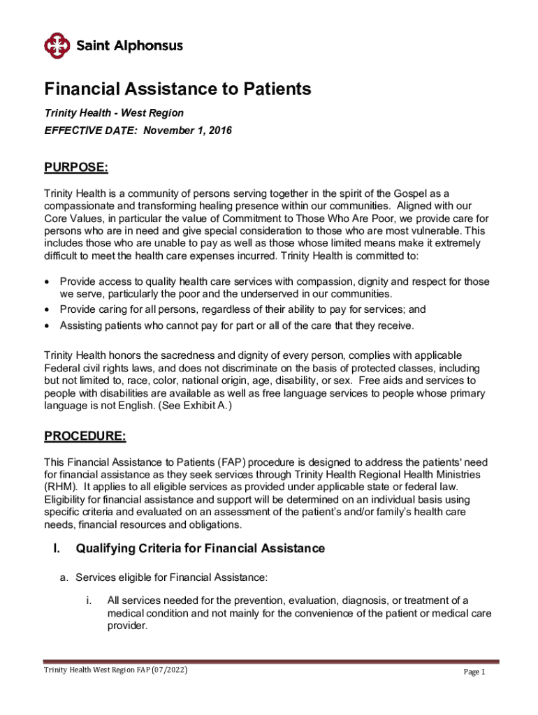 Fillable Online www saintalphonsus Financial Assistance to PatientsSaint Alphonsus Fax Email
