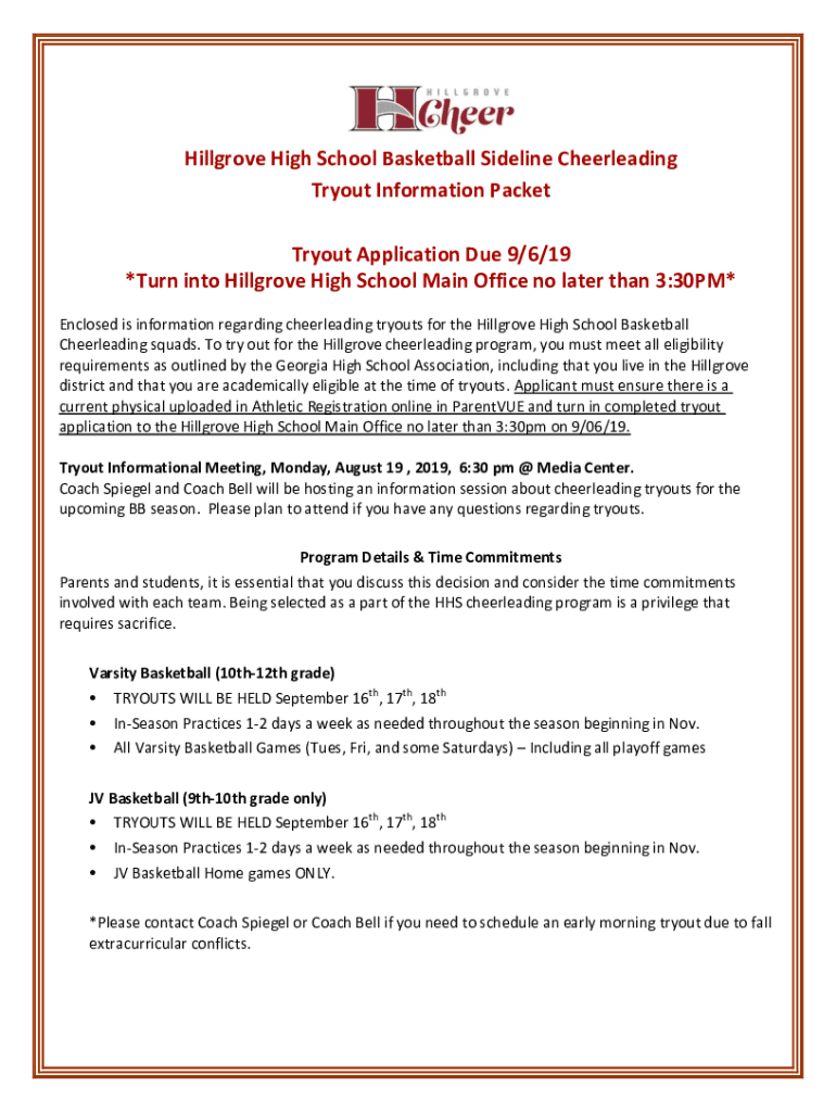 Fillable Online Hillgrove High School Basketball Sideline Cheerleading
