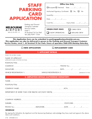 STAFF PARKING CARD APPLICATION - Melbourne Airport