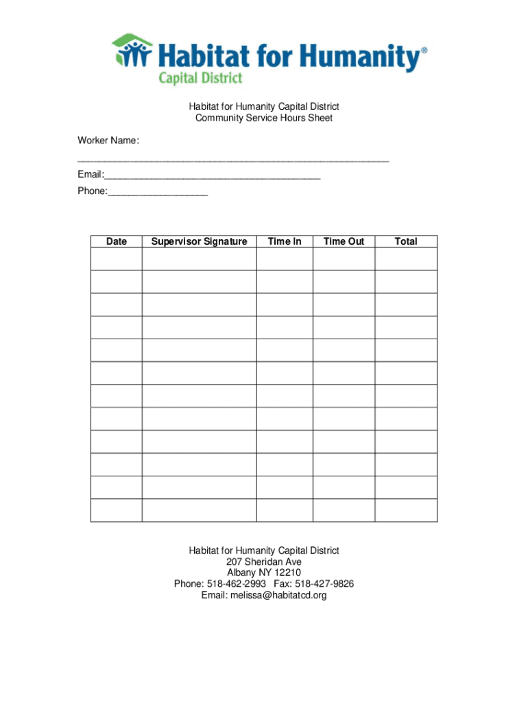 Service Hours Time Sheet - Fill Online, Printable, Fillable, Blank Preview on Page 1.