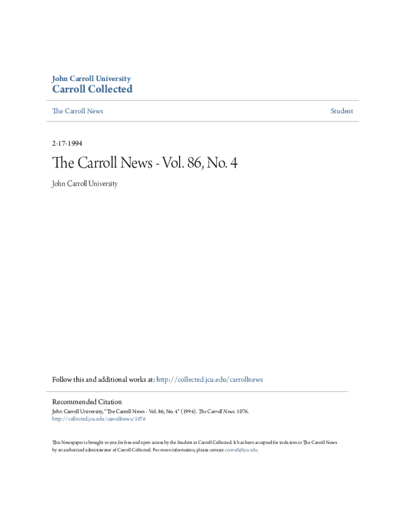 Fillable Online The Carroll News Vol. 86, No. 4 Fax Email Print