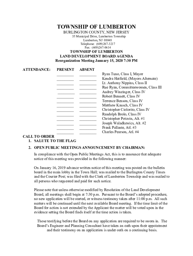 Fillable Online Lumberton Township NJ Cities and Towns in the United