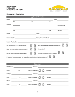 Fillable Online Employment application - Sunsense Solar Fax Email Print ...