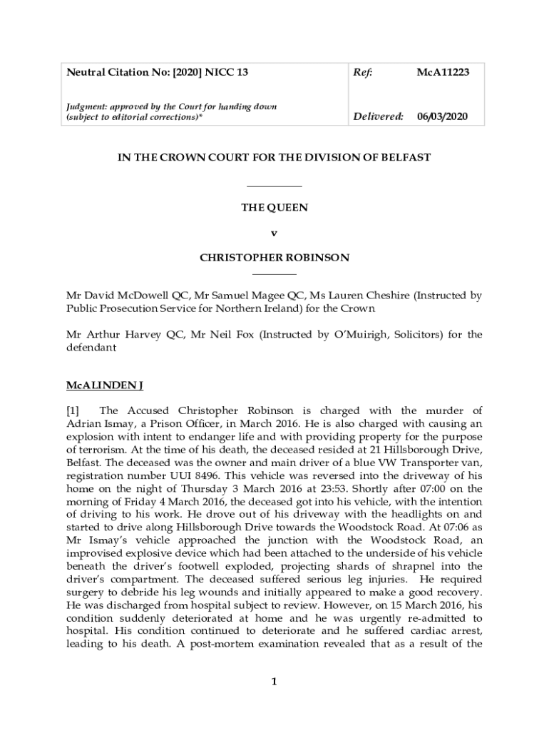 Fillable Online IN THE CROWN COURT FOR THE DIVISION OF BELFAST Fax Email Print pdfFiller