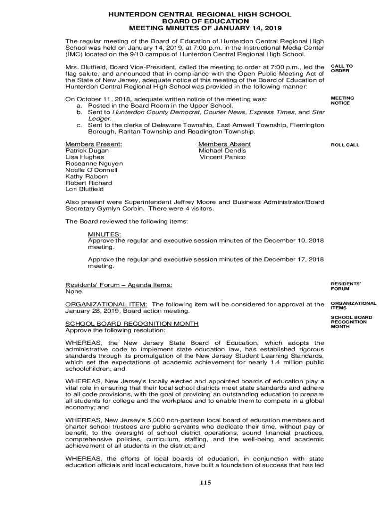 Fillable Online Hunterdon Central Board of Education BoardDocs Fax