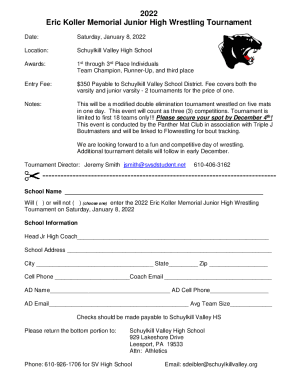 Fillable Online Boys Junior High Wrestling - Schuylkill Valley High ...