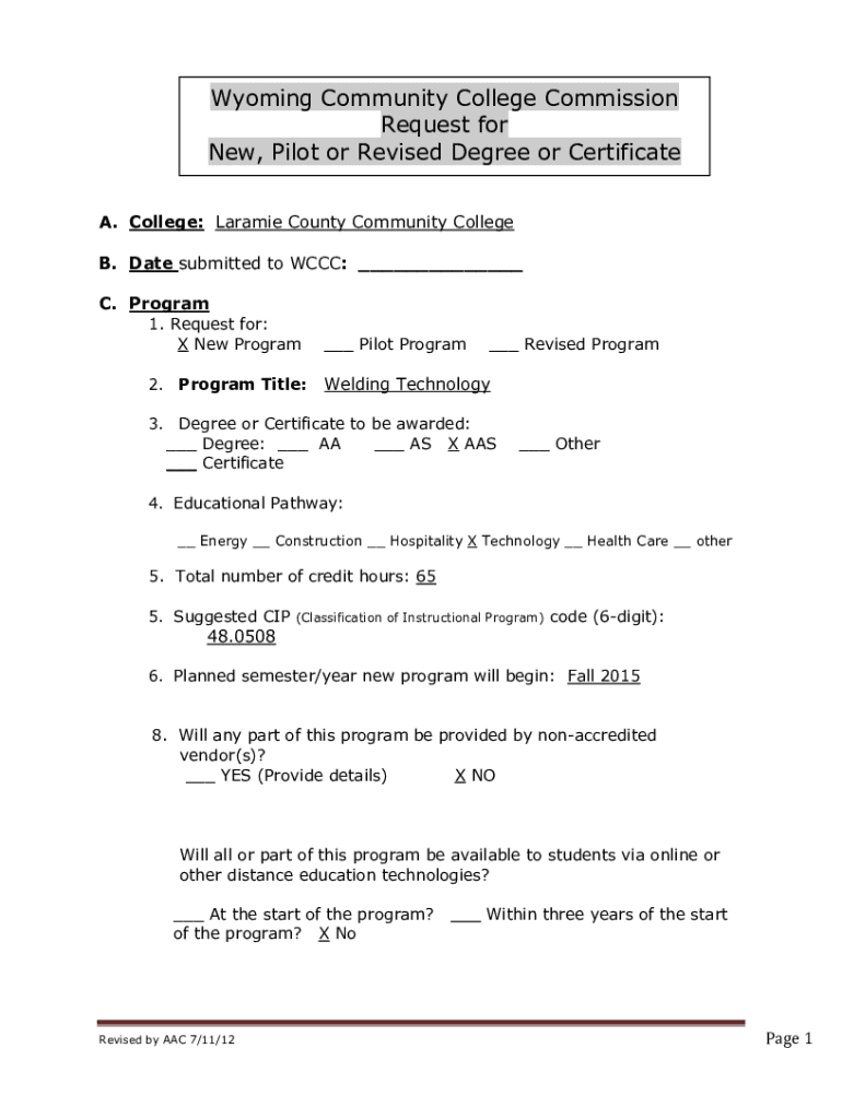 Fillable Online lccc wy Wyoming Community College Commission Request ...