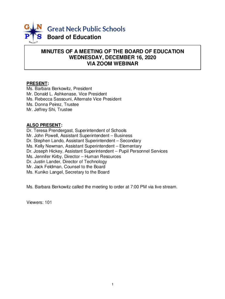 Fillable Online PS Board of Education Great Neck Public Schools Fax