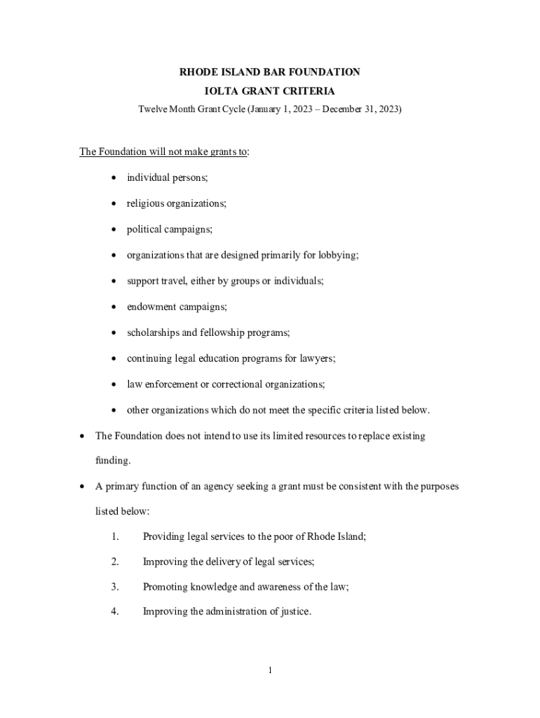 Fillable Online RHODE ISLAND BAR FOUNDATION IOLTA GRANT CRITERIA Fax