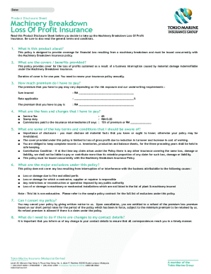 Fillable Online Machinery Breakdown Loss Of Profit Insurance Disclosure ...