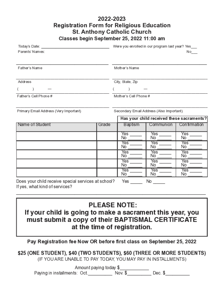 Completable En línea Religious Education St. Anthony Catholic Church Linton, ND Fax Email