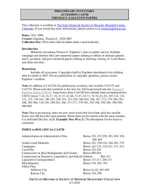 . Materials concerning Thomas F. Eagletons years in public service. Includes campaign and election files; pre-senatorial papers relating to offices of attorney general and lt. governor; and post-senatorial papers relating to teaching, writing, St. Lo