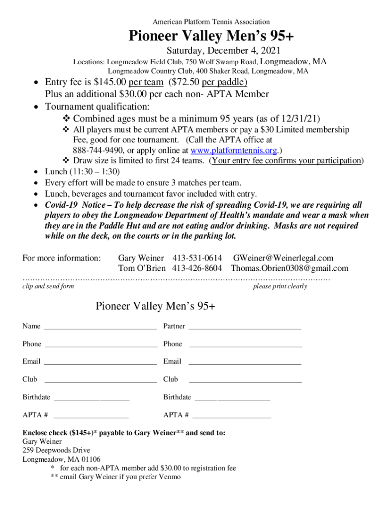 Fillable Online Platform Tennis Field Club of Longmeadow Fax Email