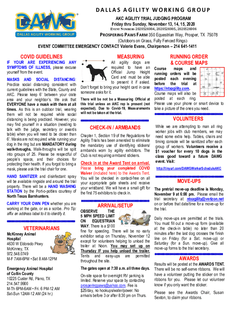 Fillable Online DAWG Events Dallas Agility Working Group Fax