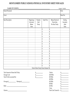 Fillable Online Physical Inventory Sheet For Sales Form (fillable form ...