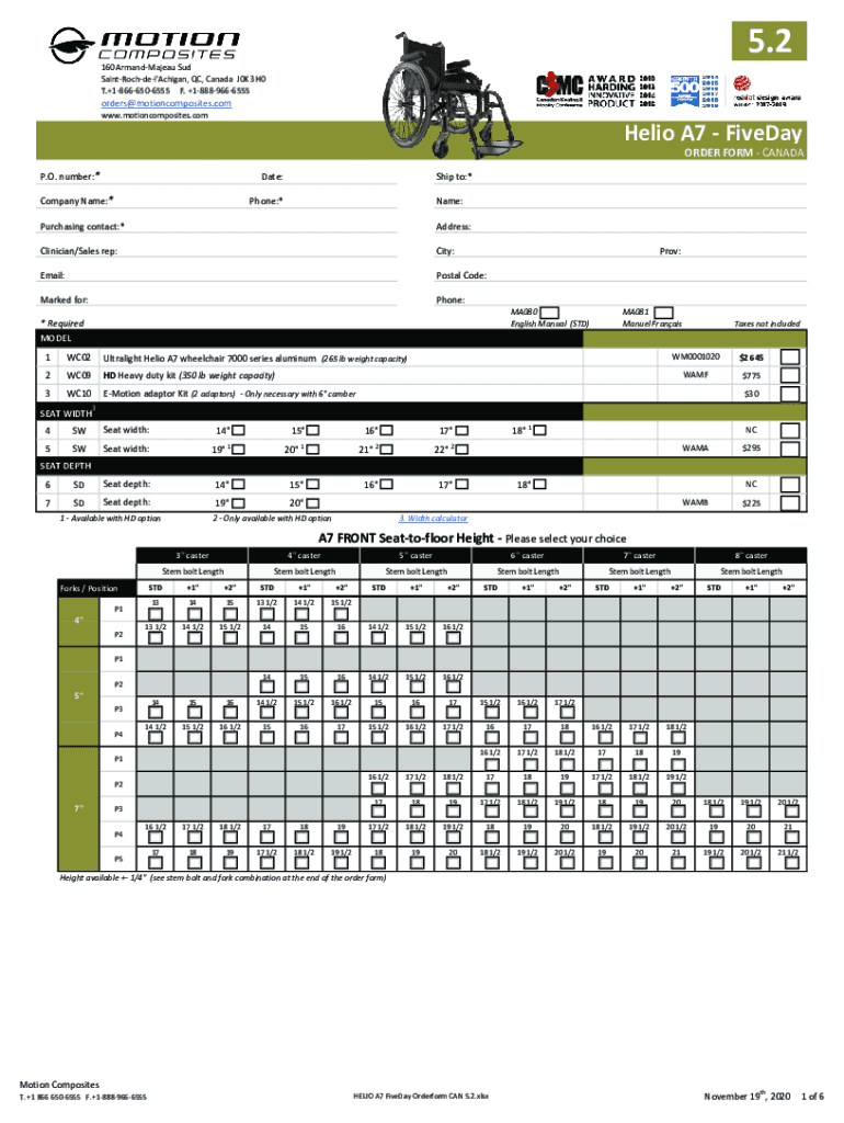 Fillable Online Helio A7 FiveDay Motion Composites Fax Email Print