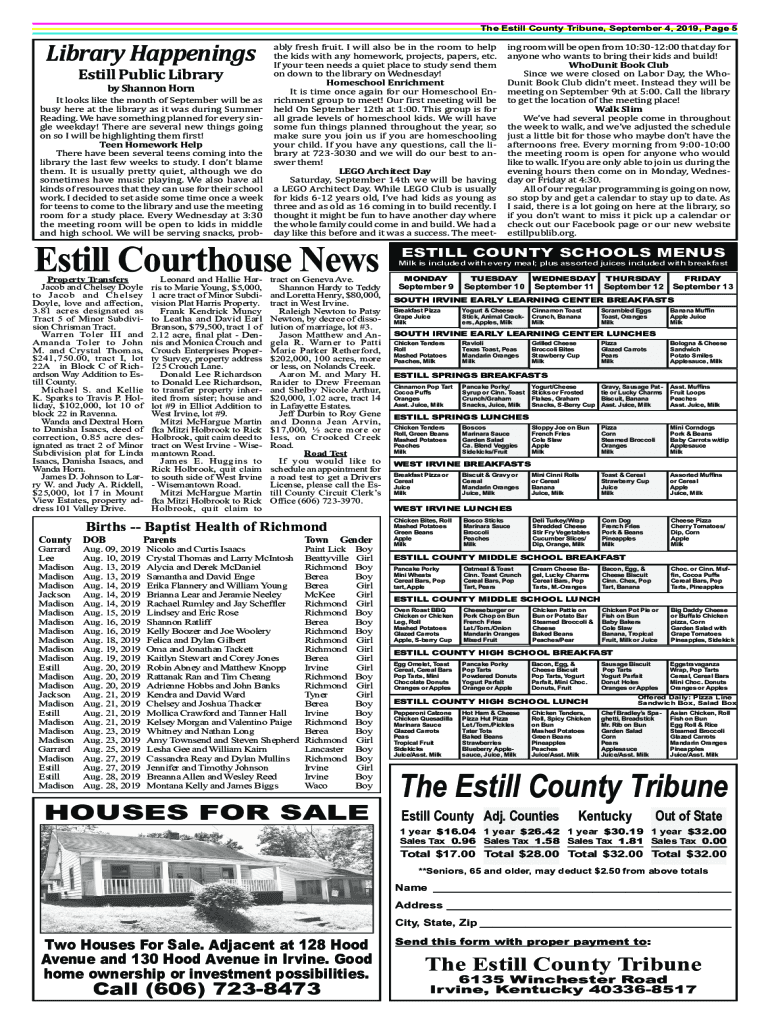 Fillable Online Public Library Estill County Board of Education Fax