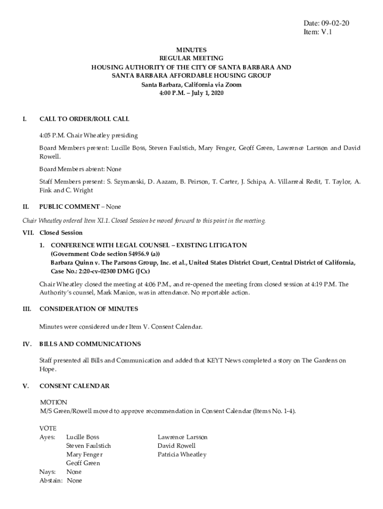 Fillable Online Date 090220 Item V.1 Santa Barbara Housing