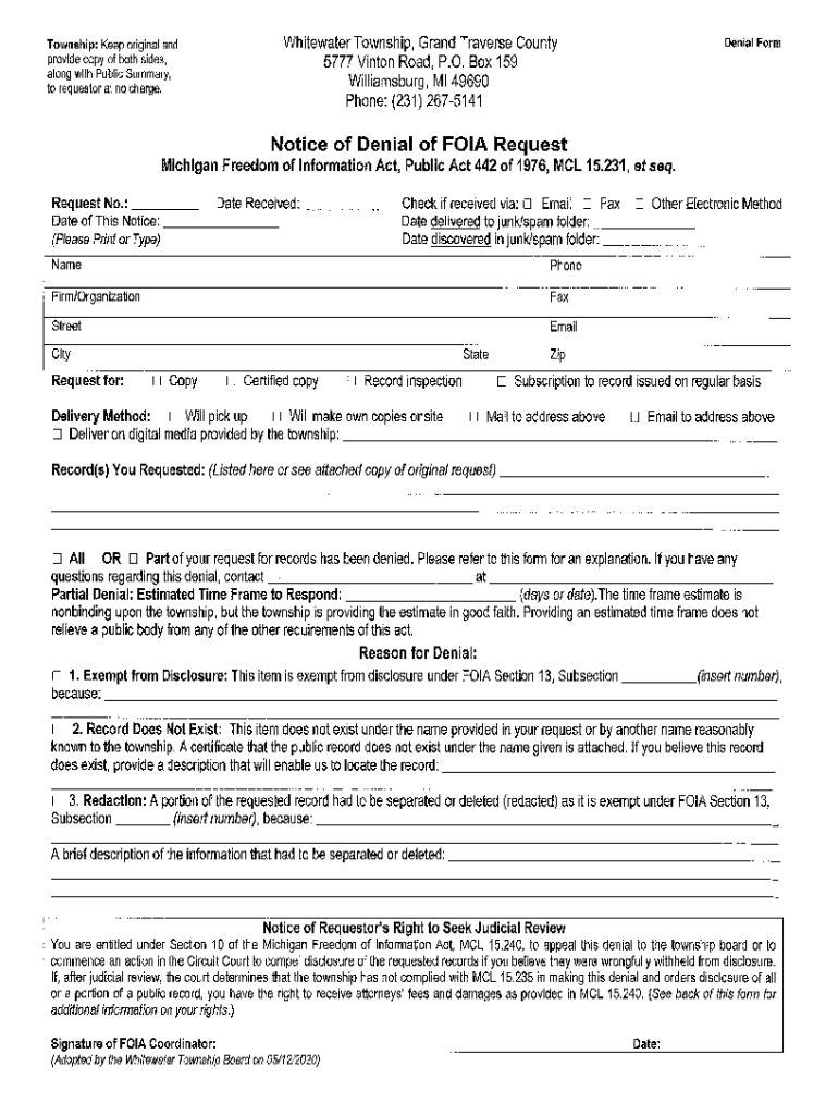 Fillable Online Zoning Forms and Permits Whitewater Township Fax