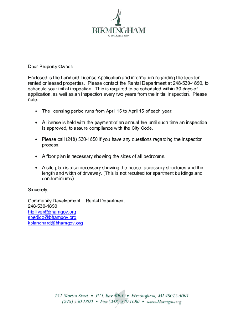Fillable Online Enclosed is the Landlord License Application and ...