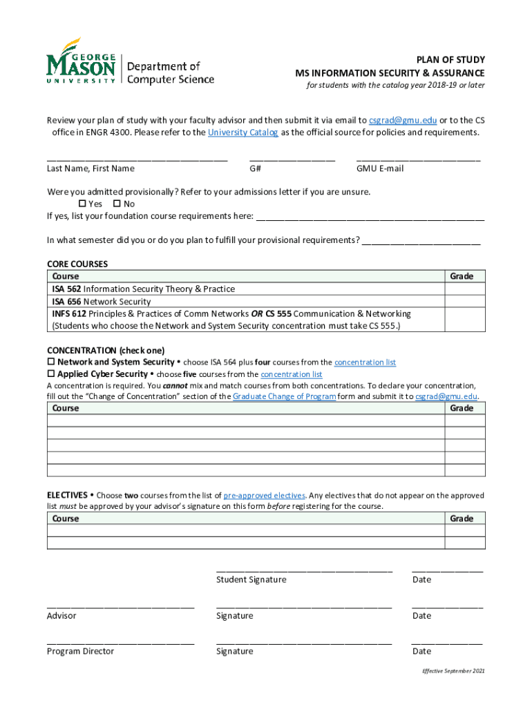 Fillable Online cs gmu A planning guide for a master's degree in