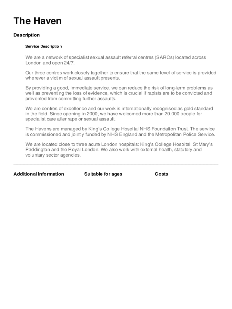 Fillable Online The Havens Sexual Assault Referral Centre NCL GP
