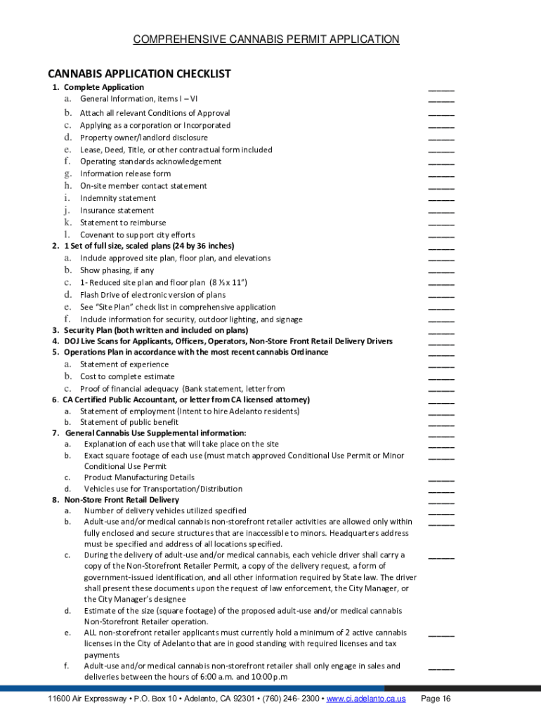 Fillable Online Cannabis Application Checklist Adelanto, CA Fax Email ...