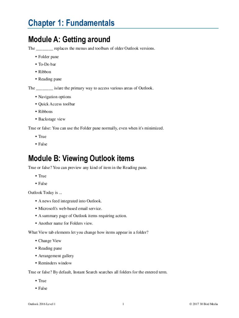 Fillable Online Outlook Lesson 1 and 2 quiz review Flashcards Quizlet