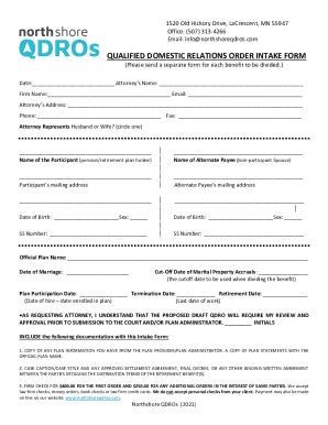 QUALIFIED DOMESTIC RELATIONS ORDER INTAKE FORM