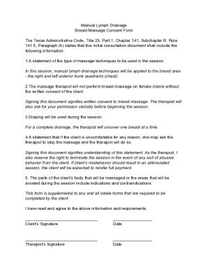 Manual Lymph Drainage Breast Massage Consent Form The Texas ...