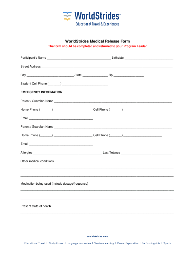 Fillable Online olr worldstrides Can I download the medical release ...