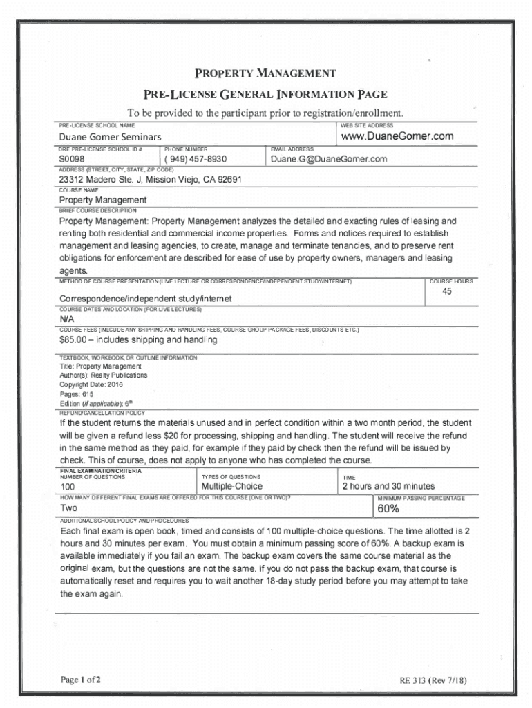 Fillable Online real estate principles pre-license general information ...