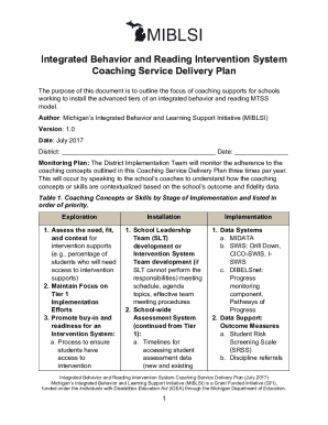 Fillable Online Tier 1 Elementary Reading Systems District Coaching Service Delivery Plan ...