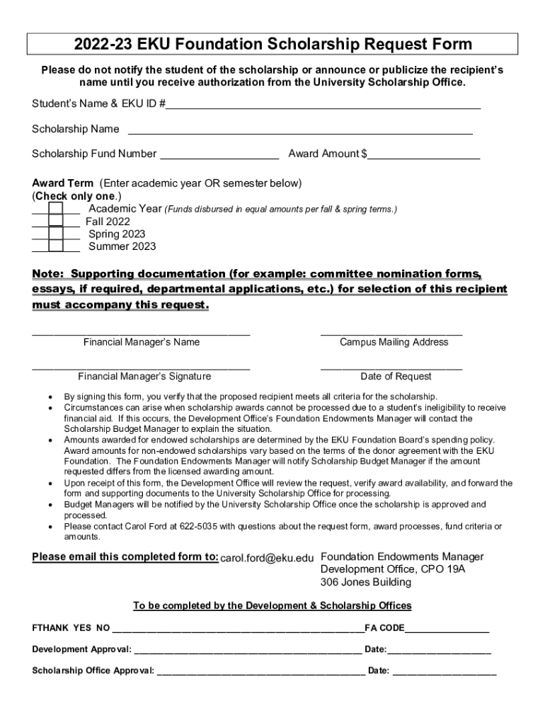 Fillable Online 200809 EKU Foundation Scholarship Request Form Fax Email Print pdfFiller