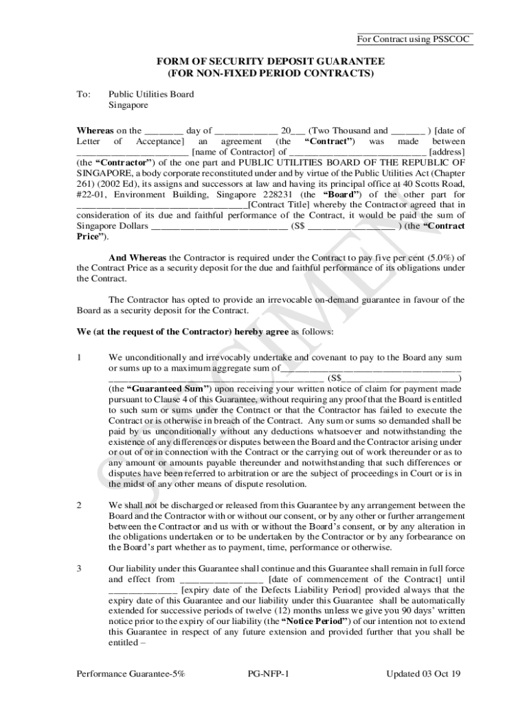 Fillable Online FORM OF SECURITY DEPOSIT GUARANTEE (FOR NON Fax Email Print pdfFiller