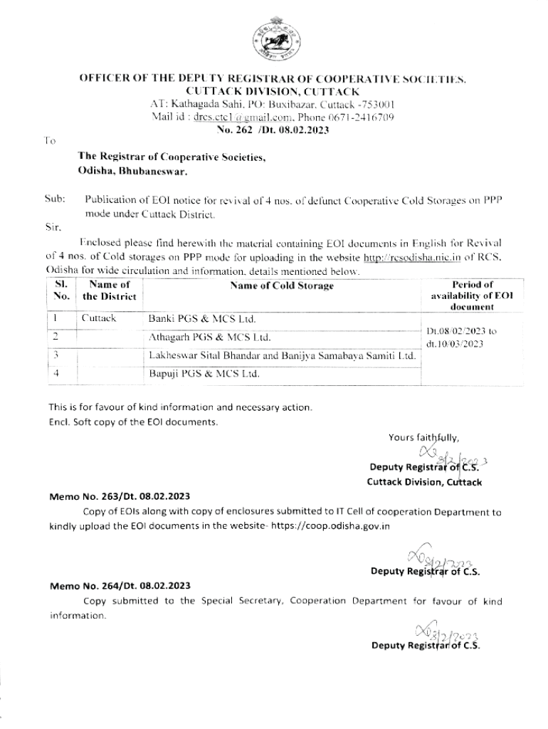 Fillable Online OFFICER OF THE DEPUTY REGISTRAR OF COOPERATIVE ...