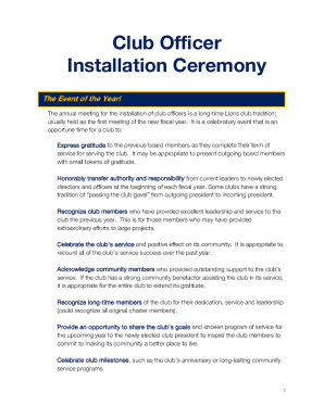 Fillable Online CEREMONY FOR INSTALLATION OF OFFICERS FOR LIONS ... Fax ...