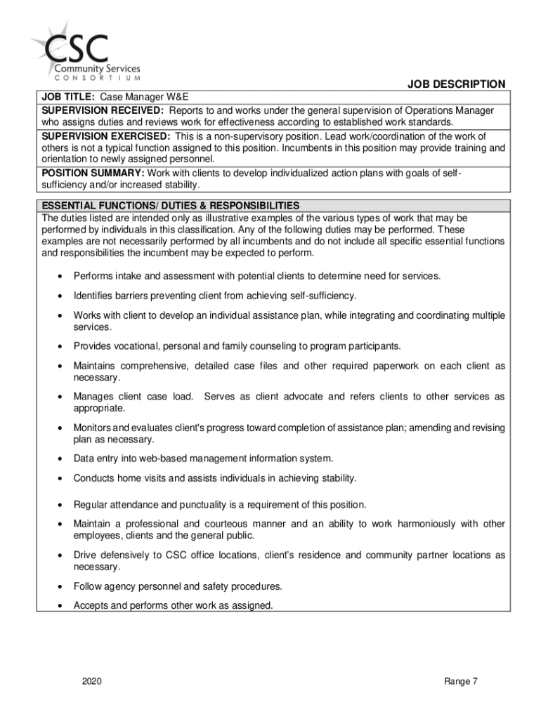 Fillable Online Case Manager Job Description Sample