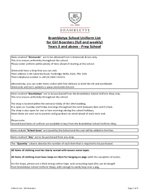 Brambletye School Uniform List for Girl Boarders (full and ...