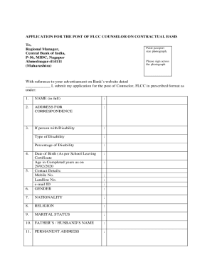 APPLICATION FOR THE POST OF COUNSELOR OF FLCC ...