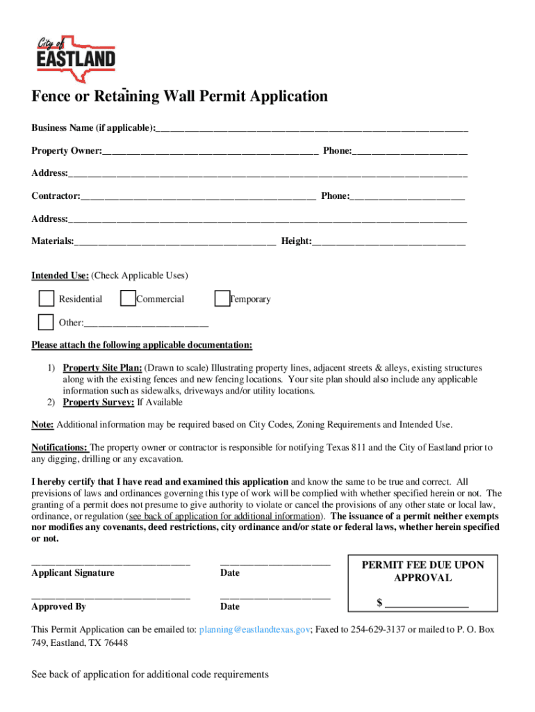 Fillable Online RETAINING WALL PERMIT APPLICATION Highland City Fax